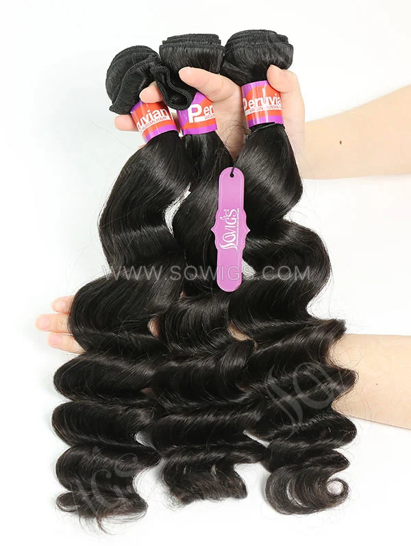 2 or 3 Bundles with 360 Lace Frontal Loose Wave Human Virgin Hair Extension Natural Color