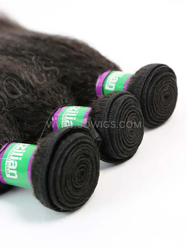 3 Bundles with Frontal Brazilian Kinky Straight Human Virgin Hair 