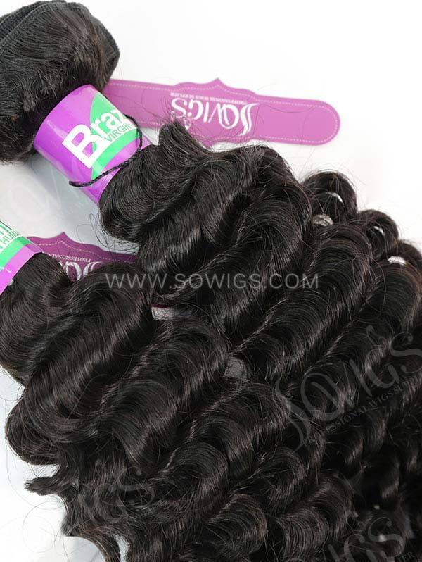 3 Bundles with Lace Base Closure Brazilian Deep Curly Human Virgin Hair 