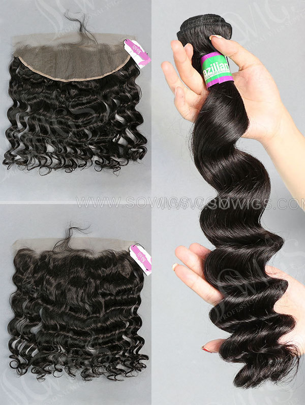 3 Bundles with Frontal Brazilian Loose Wave Human Virgin Hair 