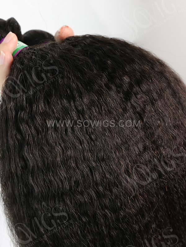 3 Bundles with Lace Base Closure Brazilian Kinky Straight Human Virgin Hair 