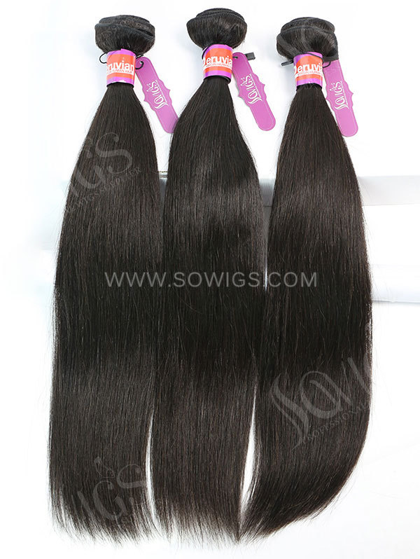 2 or 3 Bundles with 360 Lace Frontal Straight Human Virgin Hair Extension Natural Color