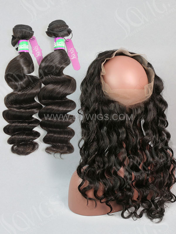 2 or 3 Bundles with 360 Frontal Brazilian Loose Wave Human Virgin Hair 