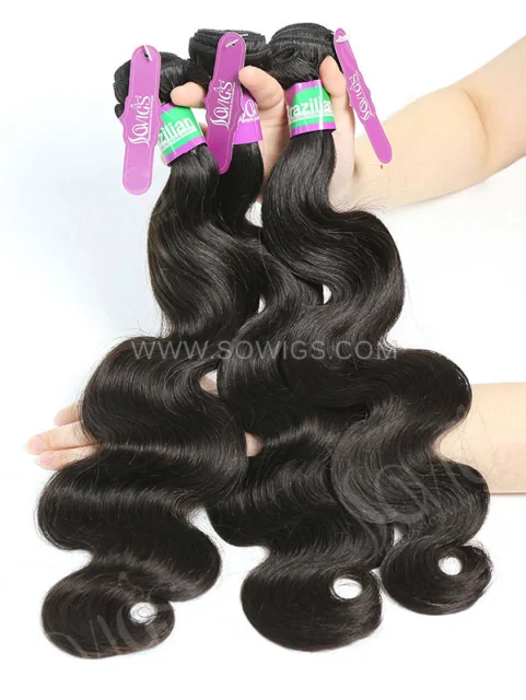 3 Bundles with Lace Base Closure Brazilian Body Wave Human Virgin Hair 