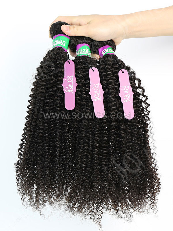 3 Bundles with Lace Base Closure Brazilian Kinky Curly Human Virgin Hair 