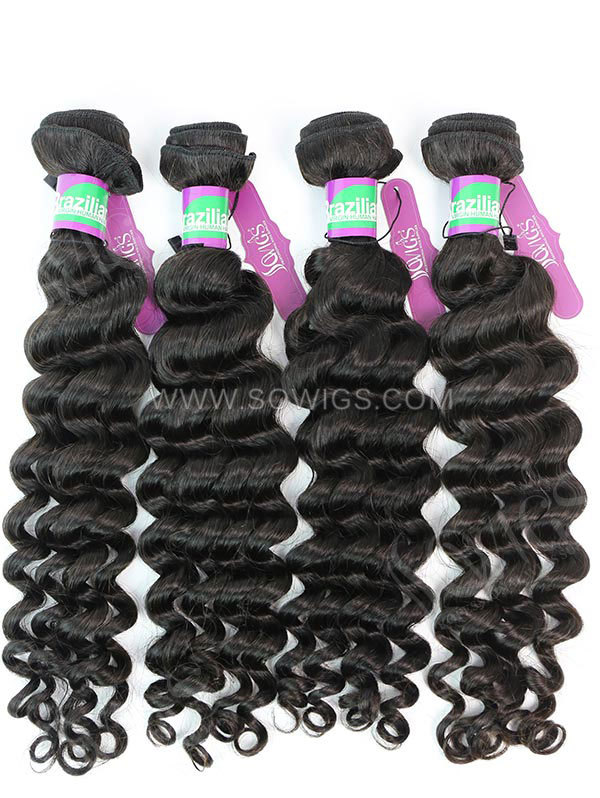 3 Bundles with Frontal Brazilian Deep Wave Human Virgin Hair 