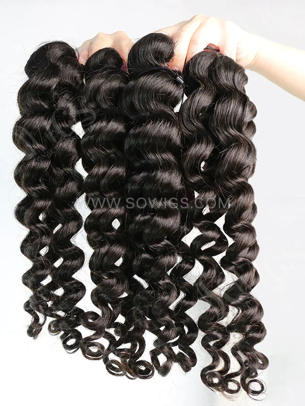 2 or 3 Bundles with 360 Lace Frontal Deep Wave Human Virgin Hair Extension Natural Color