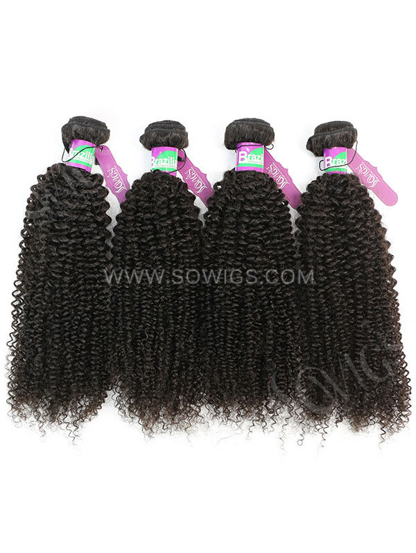 3 Bundles with Lace Base Closure Brazilian Kinky Curly Human Virgin Hair 