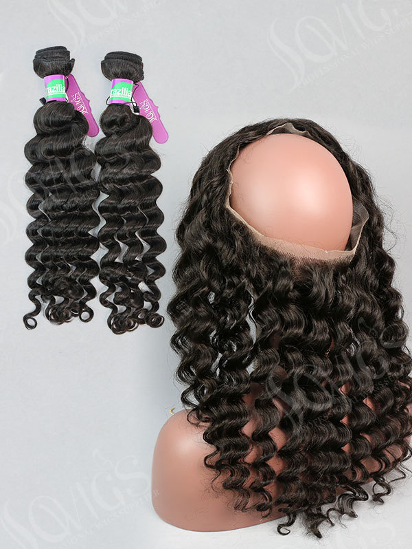 2 or 3 Bundles with 360 Frontal Brazilian Deep Wave Human Virgin Hair 