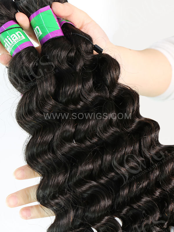 3 Bundles with Lace Base Closure Brazilian Deep Wave Human Virgin Hair 