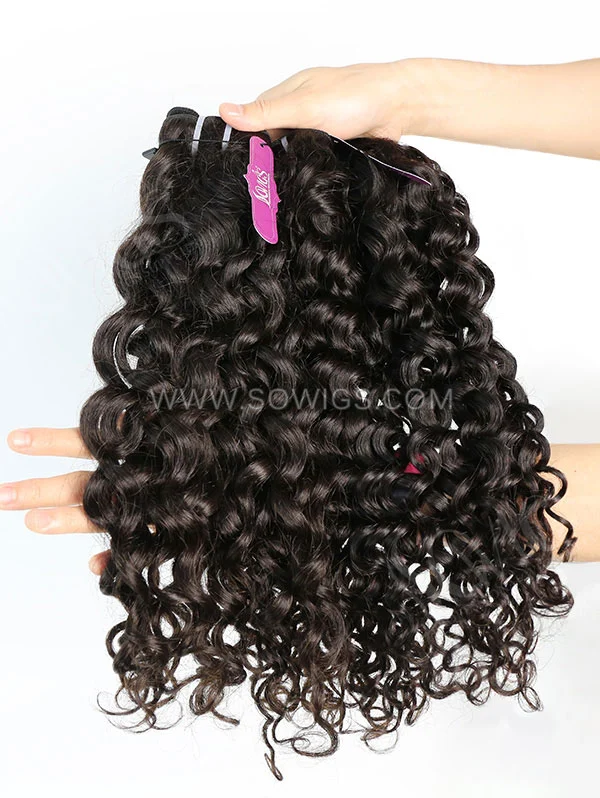 3 Bundles with Lace Base Closure Brazilian Italian Curly Human Virgin Hair 