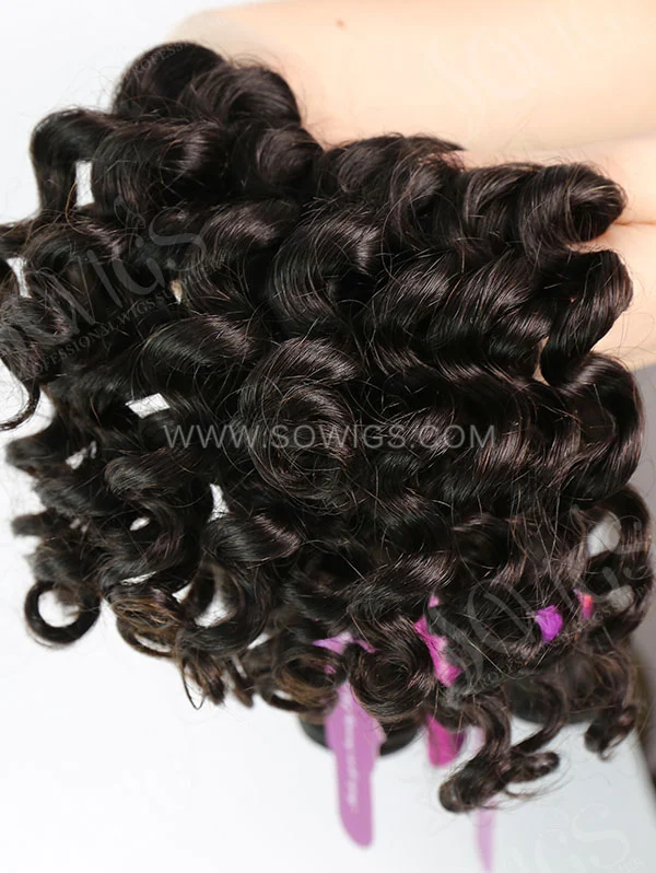 2 or 3 Bundles with 360 Lace Frontal Deep Wave Human Virgin Hair Extension Natural Color