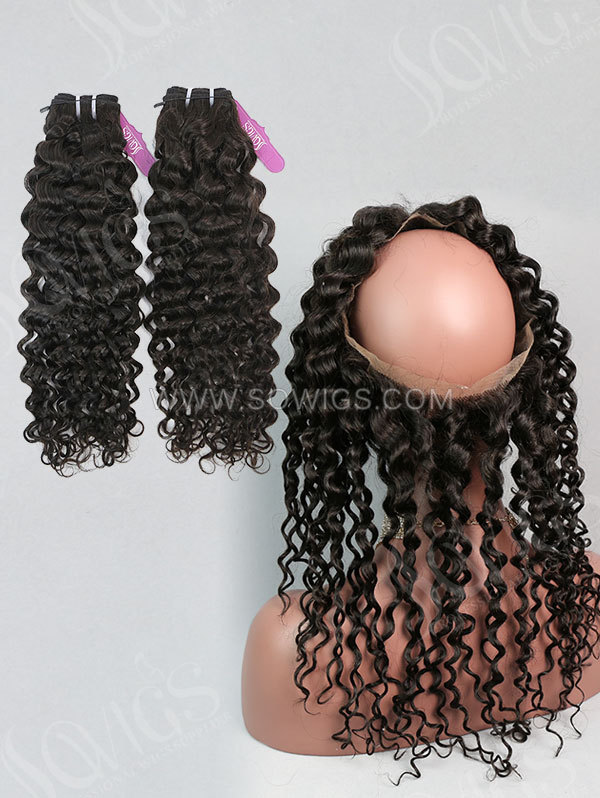 2 or 3 Bundles with 360 Frontal Brazilian Italian Curly Human Virgin Hair 