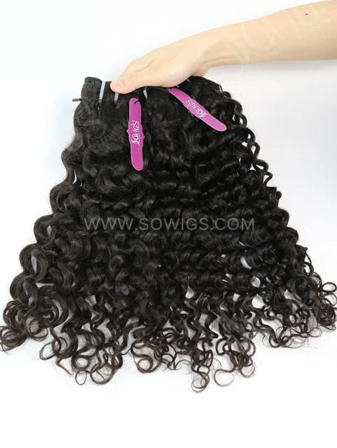 2 or 3 Bundles with 360 Lace Frontal Italian Curly Human Virgin Hair Extension Natural Color