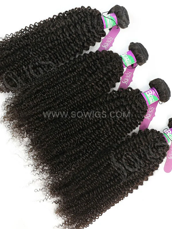 4 Bundles with Lace Closure Brazilian Kinky Curly Human Virgin Hair 