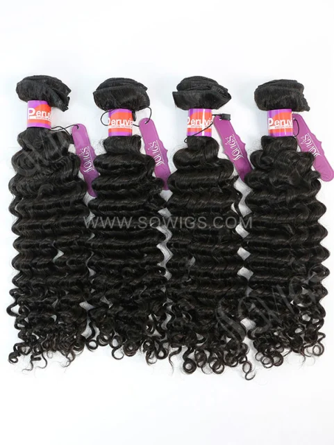 4 Bundles with Lace Closure Deep Curly Human Virgin Hair 