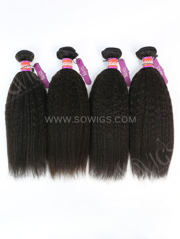 4 Bundles with Lace Closure Kinky Straight Human Virgin Hair 