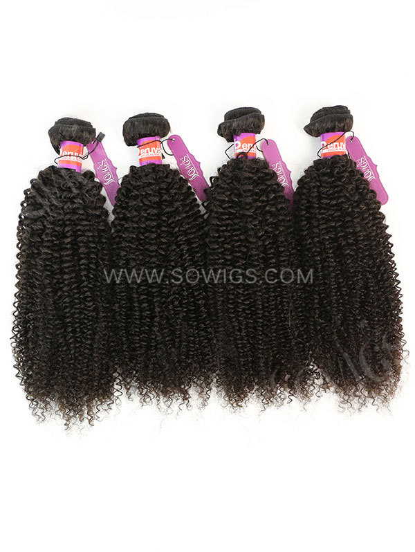 4 Bundles with Lace Closure Kinky Curly Human Virgin Hair 