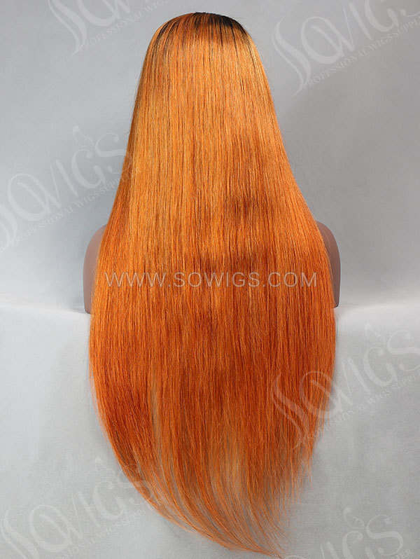 130% Density Lace Front Wig Straight Ombre 1B/Orange Color Human Hair