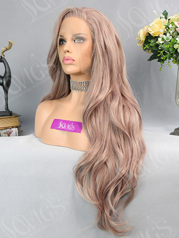 Synthetic Lace Front Wig Wave Dusky Rose Color Hair