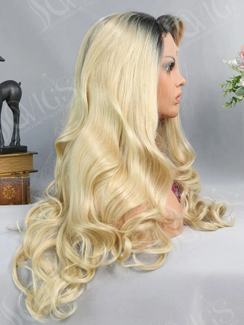 Synthetic Lace Front Wig Wave Light Blonde Ombre Color Hair