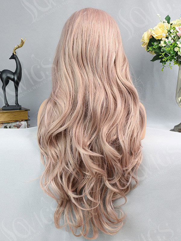 Synthetic Lace Front Wig Wave Dusky Rose Color Hair