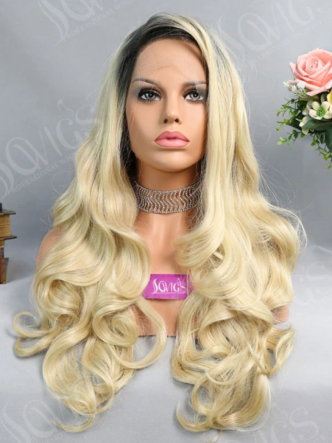 Synthetic Lace Front Wig Wave Light Blonde Ombre Color Hair
