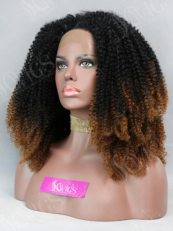 Synthetic Lace Front Wig Kinky Curly Ombre Brown Color Hair