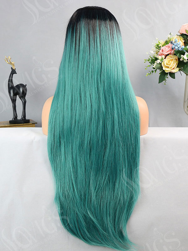 Synthetic Lace Front Wig Straight Dark Green Color Hair