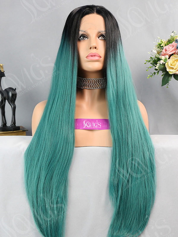 Synthetic Lace Front Wig Straight Dark Green Color Hair