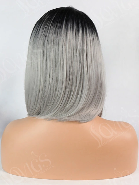 Synthetic Lace Front Wig Bob Straight 1B/Grey Color Hair