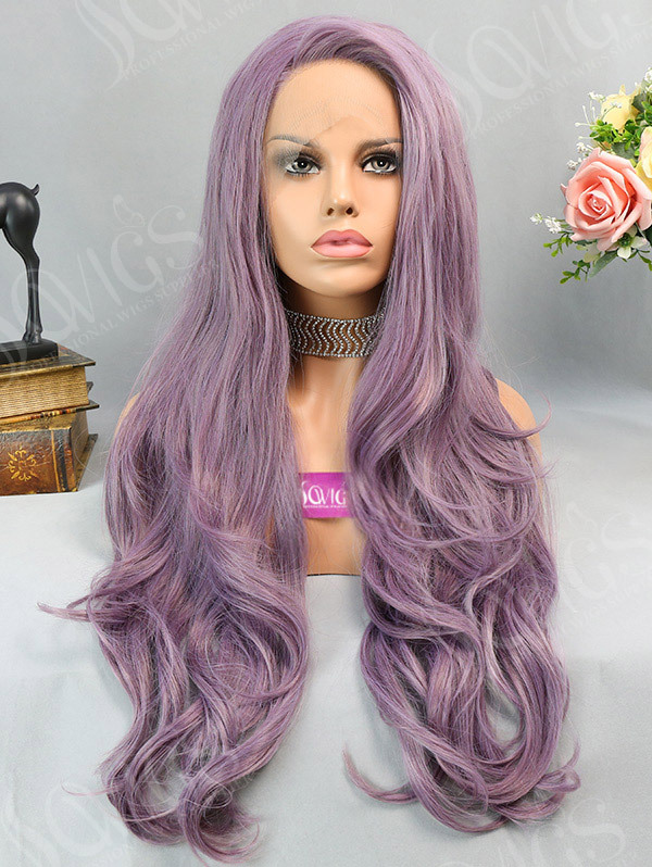 Synthetic Lace Front Wig Wave Lila Purple Color Hair