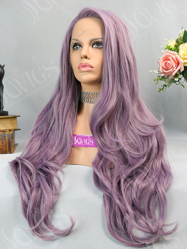 Synthetic Lace Front Wig Wave Lila Purple Color Hair