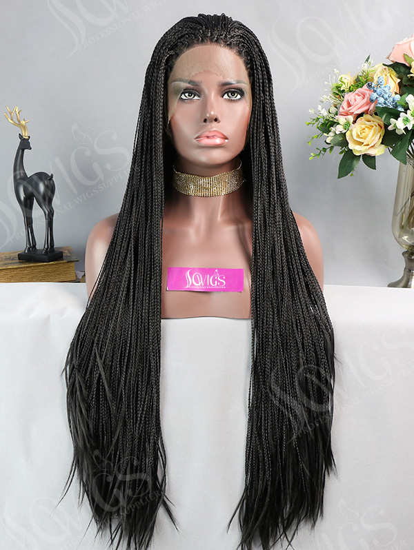 Synthetic Lace Front Wig Black Color Box Braids Hair