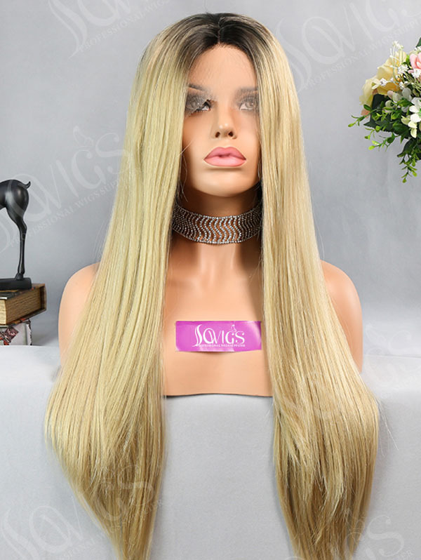 Synthetic Lace Front Wig Straight Ombre Blonde Color Hair