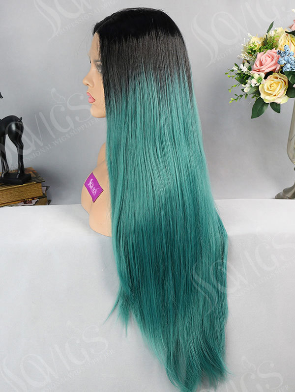 Synthetic Lace Front Wig Straight Dark Green Color Hair