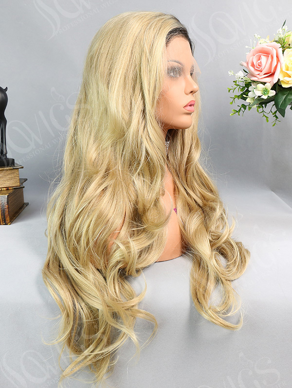 Synthetic Lace Front Wig Wave Ombre Blonde Color Hair