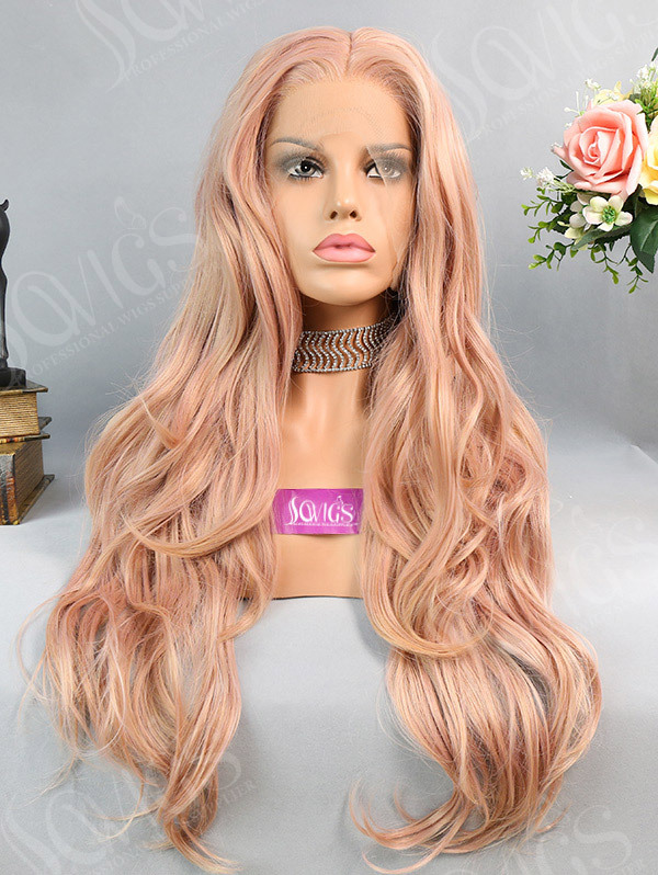 Synthetic Lace Front Wig Wave Gorgeous Pink Color Hair