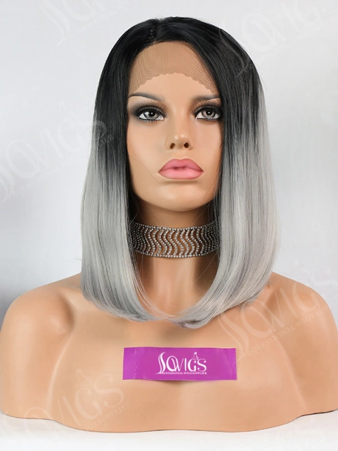 Synthetic Lace Front Wig Bob Straight 1B/Grey Color Hair