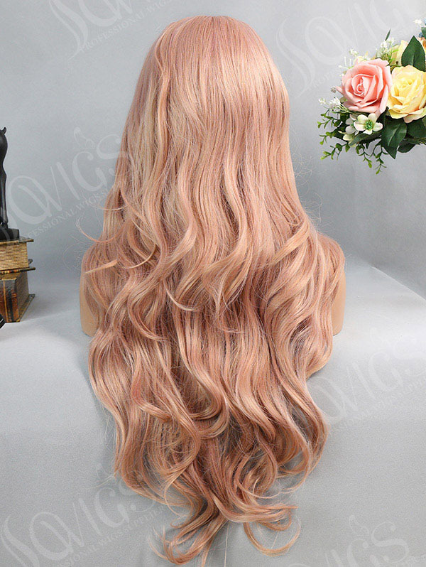 Synthetic Lace Front Wig Wave Gorgeous Pink Color Hair