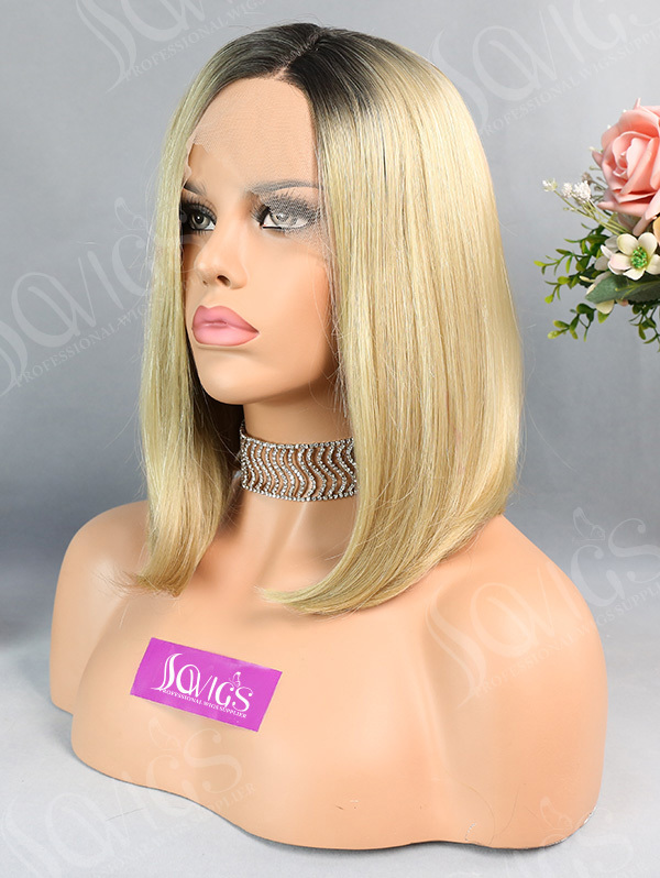 Synthetic Lace Front Wig Bob Straight 1B/613 Blonde Color Hair