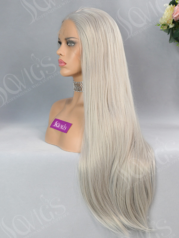 Synthetic Lace Front Wig Straight Light Grey Color Hair