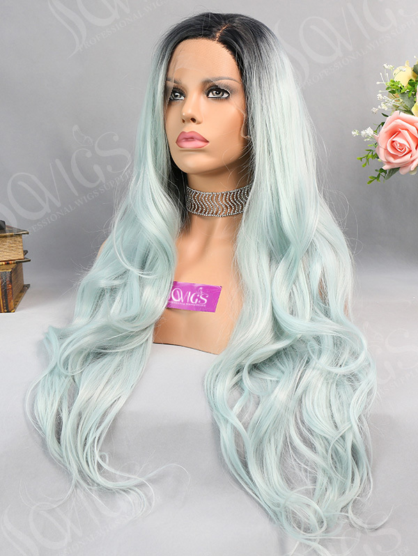 Synthetic Lace Front Wig Wave Mint Ombre Color Hair