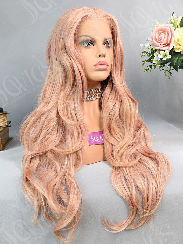 Synthetic Lace Front Wig Wave Gorgeous Pink Color Hair