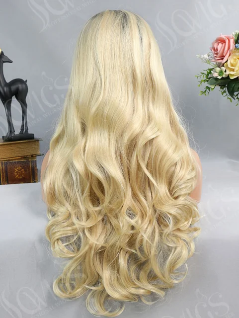 Synthetic Lace Front Wig Wave Light Blonde Ombre Color Hair