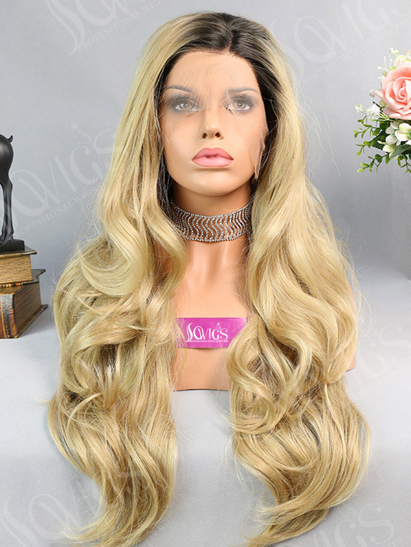 Synthetic Lace Front Wig Wave Ombre Blonde Color Hair