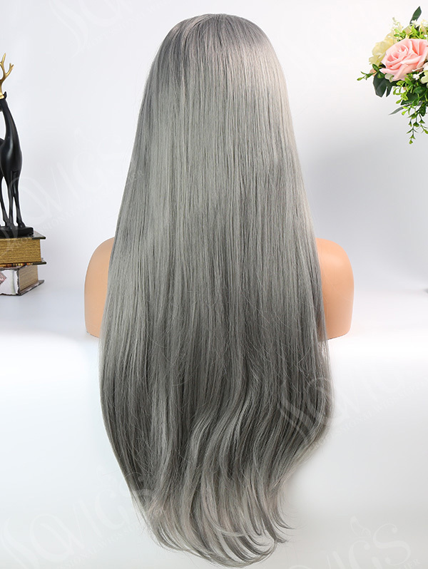Synthetic Lace Front Wig Straight Silver Haze Color Hair