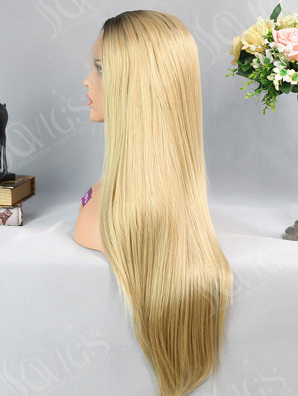 Synthetic Lace Front Wig Straight Ombre Blonde Color Hair