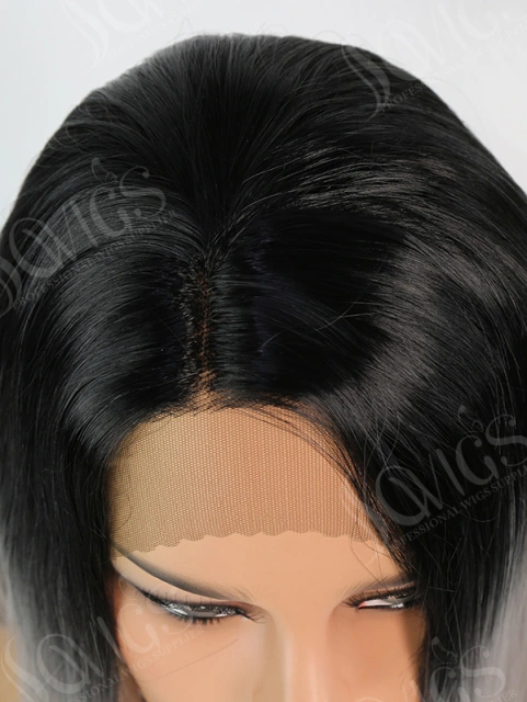 Synthetic Lace Front Wig Bob Straight 1B/Grey Color Hair