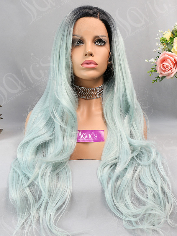 Synthetic Lace Front Wig Wave Mint Ombre Color Hair